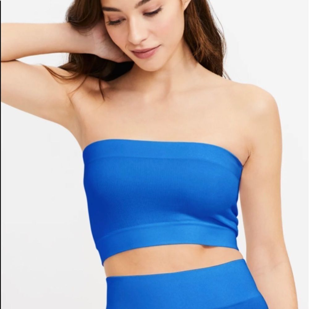 NEW! LOFT *Turquoise* Tiffany Blue Seamless Ribbed Bandeau Bralette M/L